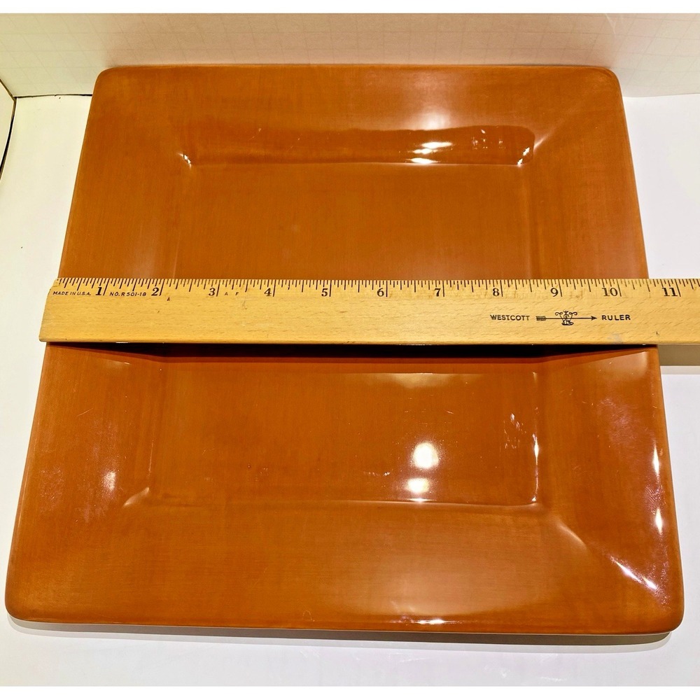 Tabletops Unlimited Misto Rust Square Dinner Plates Hand Painted Set of 4 - Picture 5 of 5